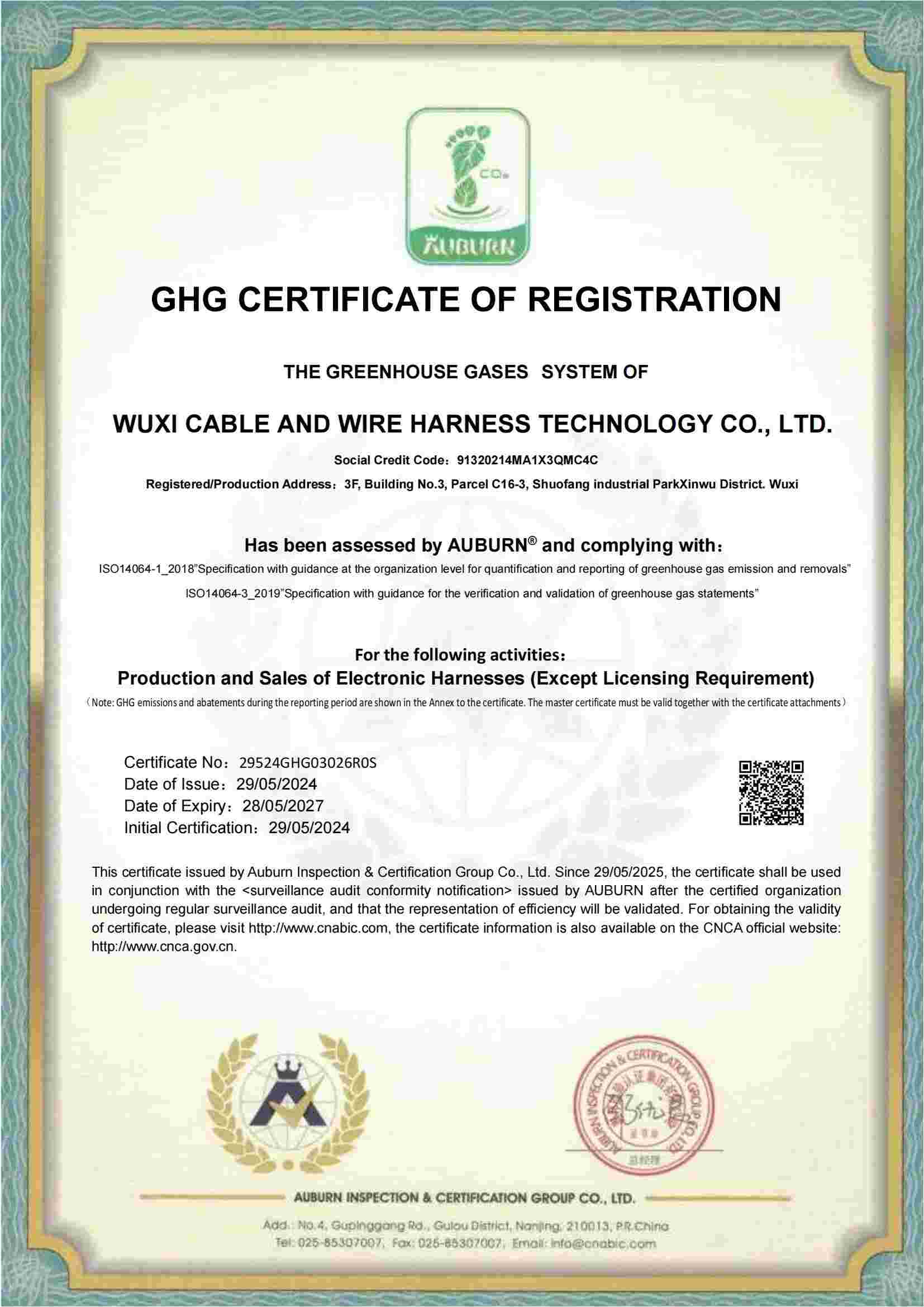 GHG CERTIFICATE OF REGISTRATION